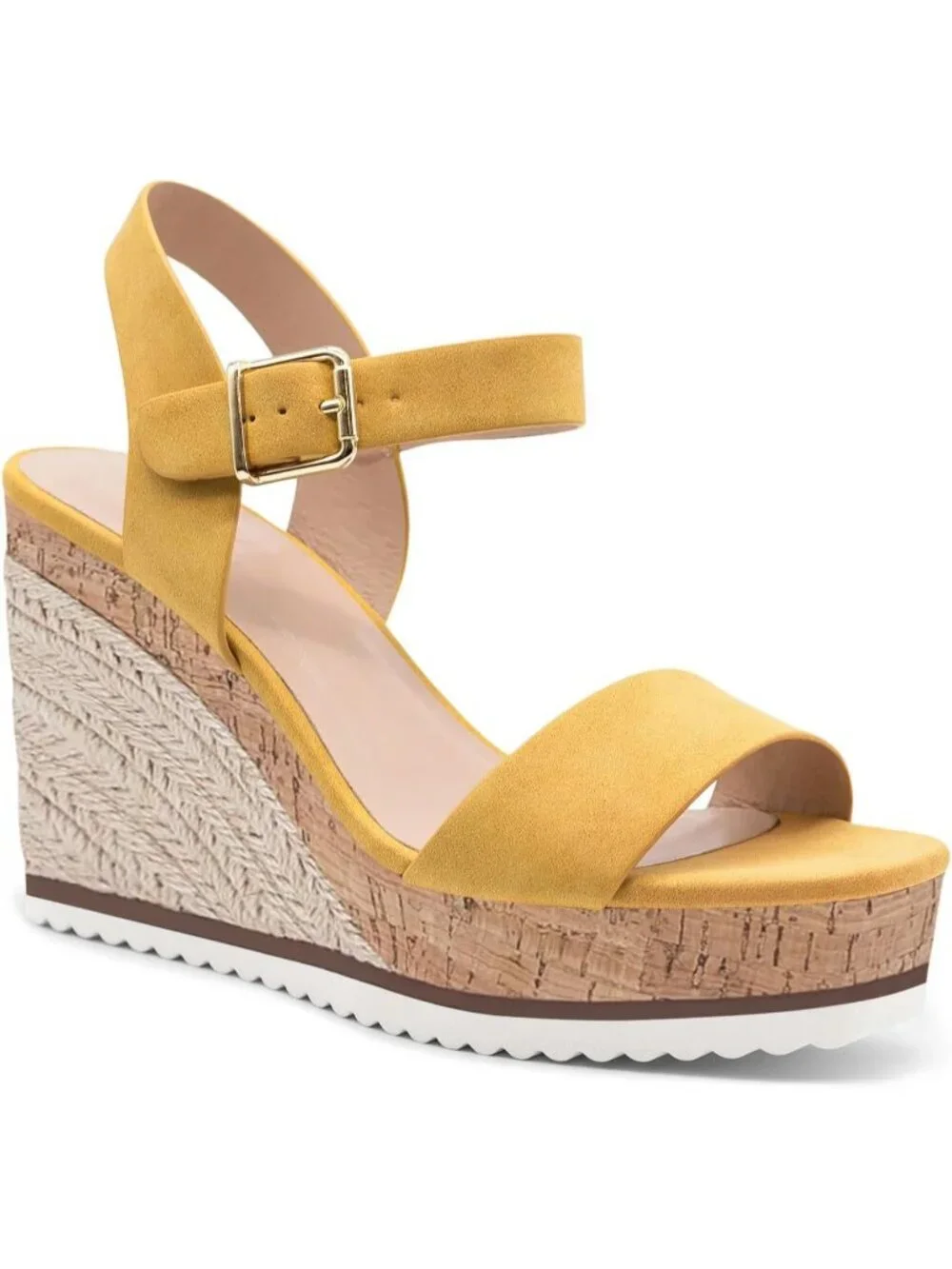 Womens Yellow Espadrille Wedge Platform Sandal Open Toe Ankle Buckle Strap Shoes